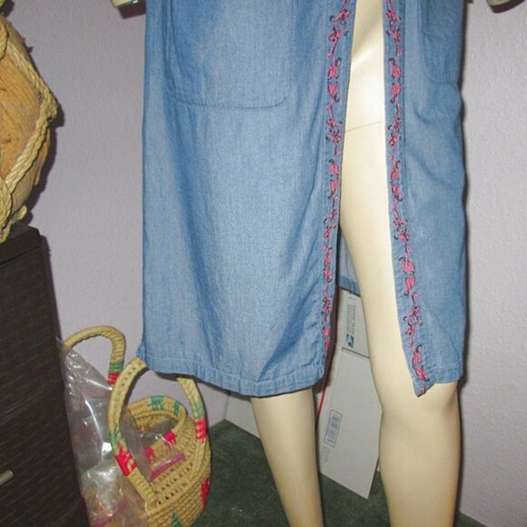 Vtg Embroidered Duster Cardigan Size M Pockets Kimono Bird Artsy Festival Y2K - Picture 7 of 11
